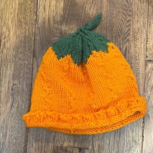 Orange and Green Knit Pumpkin Hat